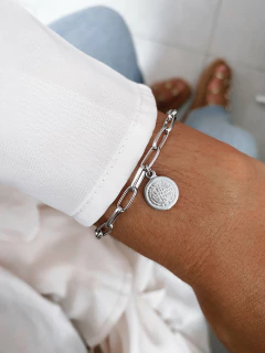 Imagem do Pulseira em aço inox cartier medalhinha São Bento e Sagrada Cruz - COD. HA199P