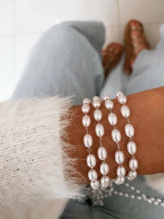 Pulseira em aço inox pérolas ovais 6mm - COD. HA205P na internet