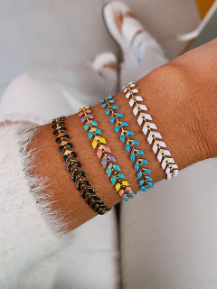 Pulseira em aço inox dourado espinha peixe esmaltada - 4 cores - COD. HA225P - Hellô Acessórios