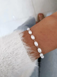 Pulseira em aço inox pérolas ovais 6mm - COD. HA205P - Hellô Acessórios