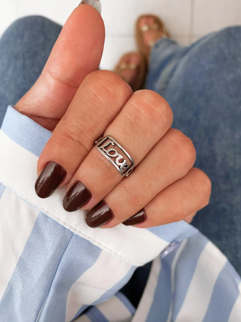 Anel em aço inox duplo love retângulo - COD. A286k - comprar online