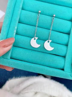 Brincos em aço inox 5,3cm corrente lua - COD. HA61B - comprar online