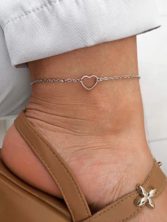 Tornozeleira em aço inox coração vazado - COD. HA55T - Hellô Acessórios