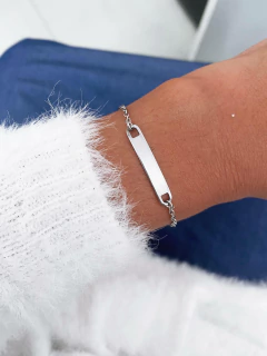 Pulseira em aço inox plaquinha lisa 3cm - COD. HA214P - comprar online