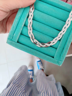 Colar em aço inox lâmina / fita trançado triplo - COD. A410