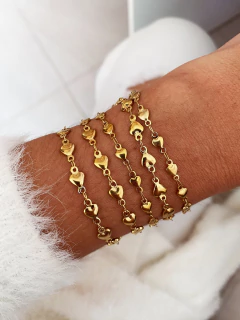 Pulseira em aço inox dourado corações abaulados - UNIDADE - COD. HA207P na internet