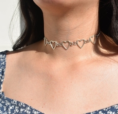 Colar/chocker em biju corações vazados - COD. H48C