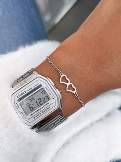 Pulseira em aço inox duo corações vazados - COD. HA12P - comprar online