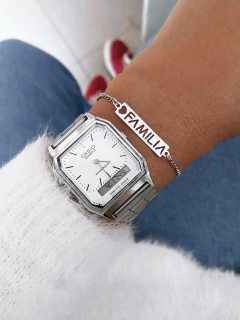 Pulseira em aço inox palavras em plaquinhas ❤ - 5 modelos - unidade- COD. HA114P - Hellô Acessórios