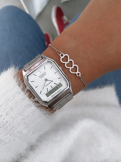 Pulseira em aço inox trio corações vazados - COD. HA110P