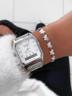 Pulseira em aço inox borboletas textura - COD. HA128P - comprar online