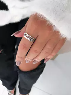 Anel em aço inox duplo love retângulo - COD. A286k - Hellô Acessórios