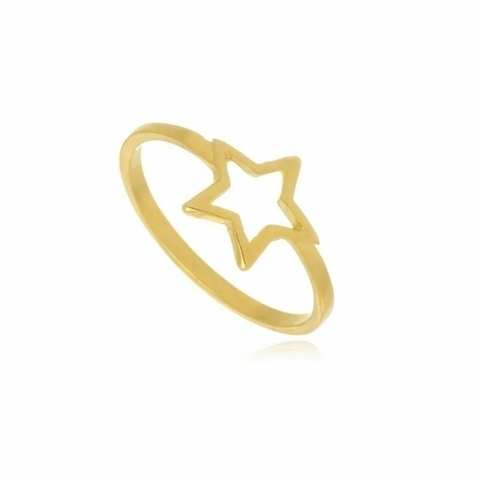 Anel Estrela Vazada Folheada a Ouro 18 k
