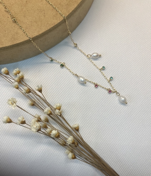 Choker Pedras Coloridas E Pérolas Folheada A Ouro 18k - comprar online