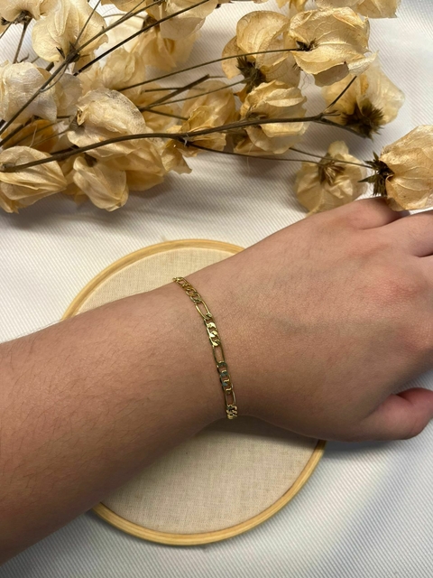 Pulseira Elo Fígaro 3x1 Masculina Folheada a Ouro 18 k