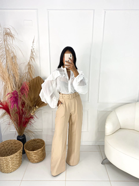 Calça pantalona alfaiataria com cinto - nude - comprar online