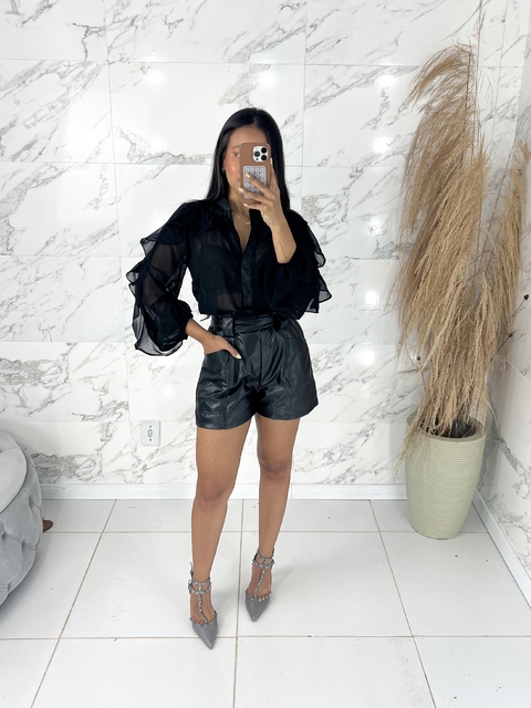 Short de couro - preto - comprar online