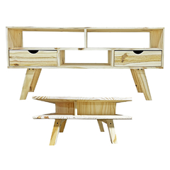 Combo Mesa Ratona + Rack Tv Estilo Escandinavo Pino 1.20mts