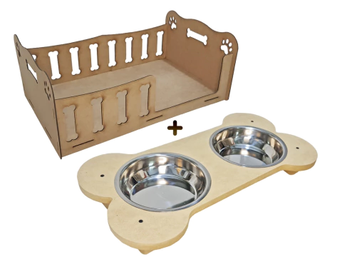 Combo Comedero - Bebedero Doble + Cama Para Perros - comprar online
