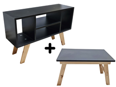Mesa Ratona + Rack De Tv Escandinavo Nordico En Negro