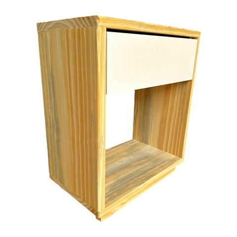 Mesa De Luz 1 Cajón Moderna Madera De Pino Y Melamina