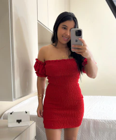 Vestido curto ombro a ombro lastex - comprar online