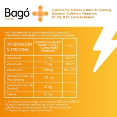 BAGÓ+ ENERGÍA SUPLEMENTO DIETARIO x 30 comp - tienda online