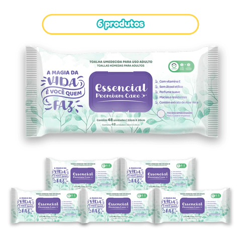 Toalhas Umedecidas Essencial Care Adulto 48fls Kit 06 Pacotes
