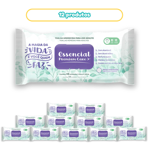 Toalhas Umedecidas Essencial Care Adulto 48fls Kit 12 Pacotes