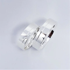 par aliança prata Reta pedra flutuante 