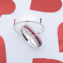 Par de Aliança Compromisso Lisa cravejada meia aliança prata 5mm - comprar online