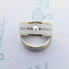 Par Aliança Compromisso Namoro Prata Reta diamantada com canal e laterais em ouro 7mm na internet