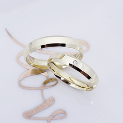 Par de aliança de noivado casamento chanfrada polida 3,5mm ouro 18k 