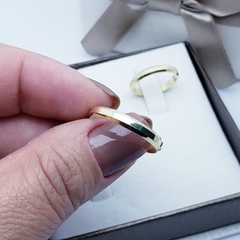 Par de aliança de noivado casamento chanfrada diamantada e polida 3mm ouro 18k