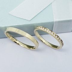 Par de aliança slim noivado casamento minimalista reta polida 2mm ouro 18k