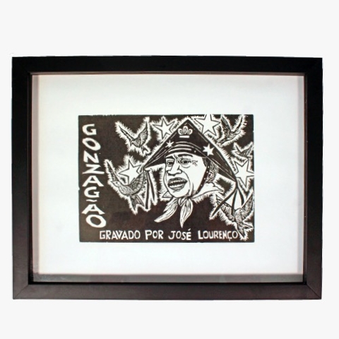 Xilogravura Gonzagão em moldura de José Lourenço