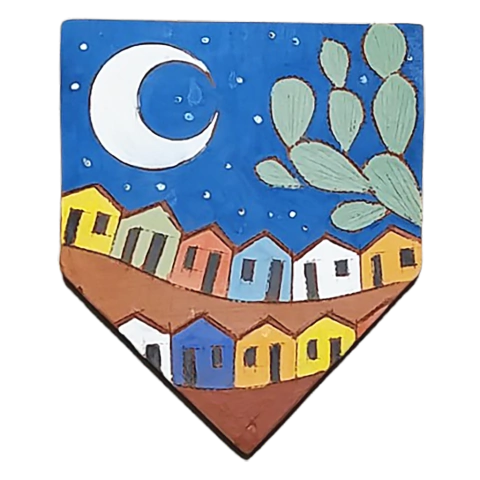 Bandeirola Cacto ao Luar adorno de parede em cerâmica de Jan Araújo