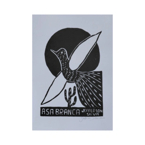 Xilogravura Asa Branca em Preto de Jefferson Silva - 33 X 24