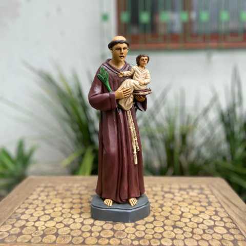 Escultura Santo Antônio e o Menino Jesus em madeira - comprar online
