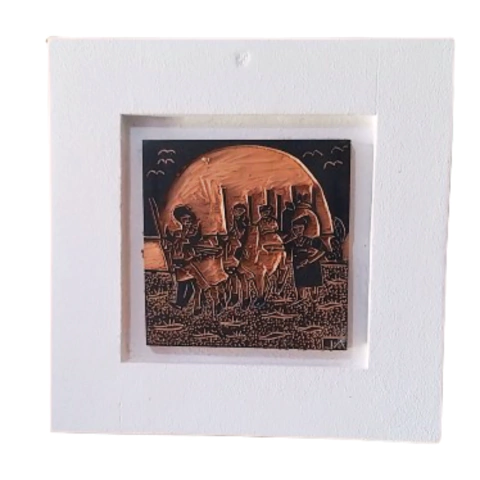 Quadro com Matriz de Xilogravura - Trabalhando na Roça - comprar online