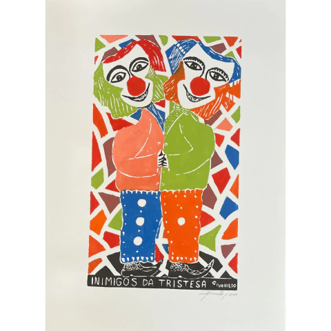 Xilogravura Inimigos da Tristesa em Cores de Givanildo Neto - 66x48