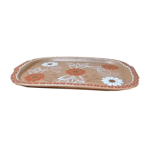 Bandeja Aconchego Floral Adobe retangular de cerâmica da Associação de Artesãos de Coqueiro Campo