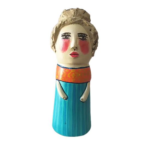 Boneca Elegante em cerâmica da Linha Colorida de Oficina de Formas