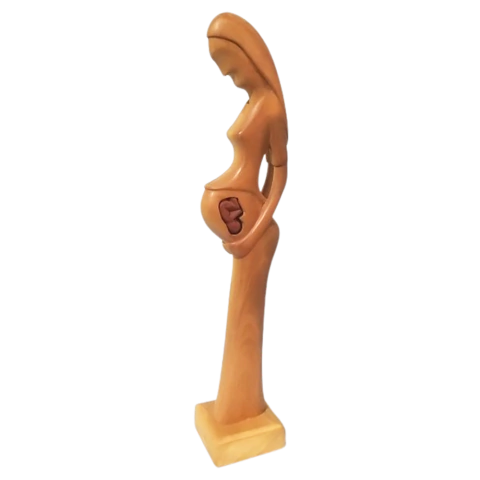 Escultura Atenção Materna Transcendental em madeira natural do Mestre Elias França