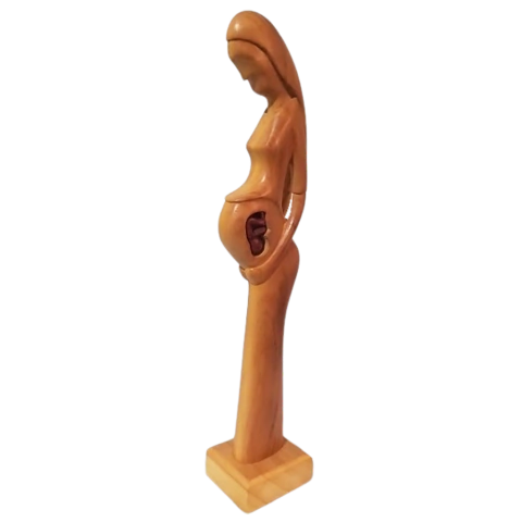 Escultura Amor de Mãe Eterno em madeira natural do Mestre Elias França