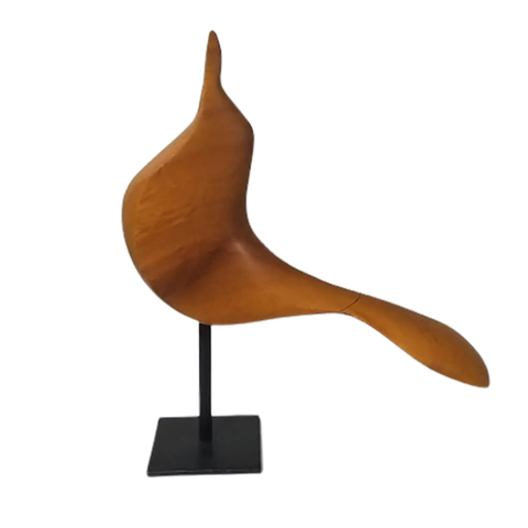 Escultura Canário tridimensional em madeira com base de Gegê Pedrosa