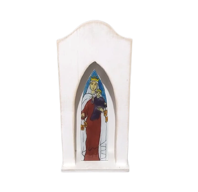 Oratório com imagem em vidro de Nossa Senhora Auxiliadora