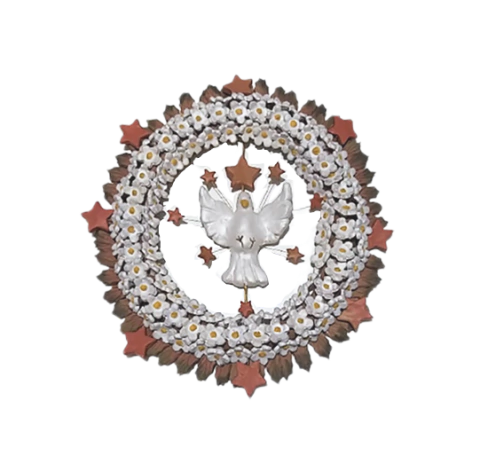 Placa de parede Divino Espírito Santo, Flores e Estrelas em cerâmica de Lucineia Barbosa