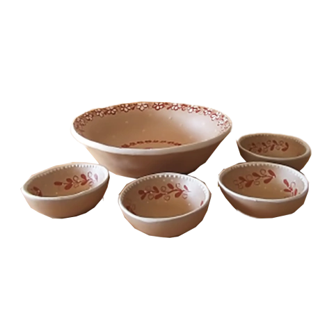 Conjunto Aconchego Floral Adobe de saladeiras redondas em cerâmica de Anísia de Sousa