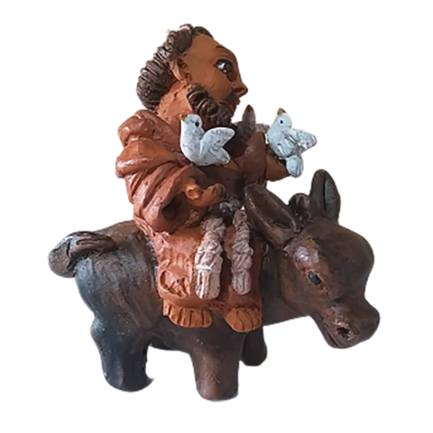 Escultura São Francisco no Burrico Marrom em cerâmica de Jorge Cruz